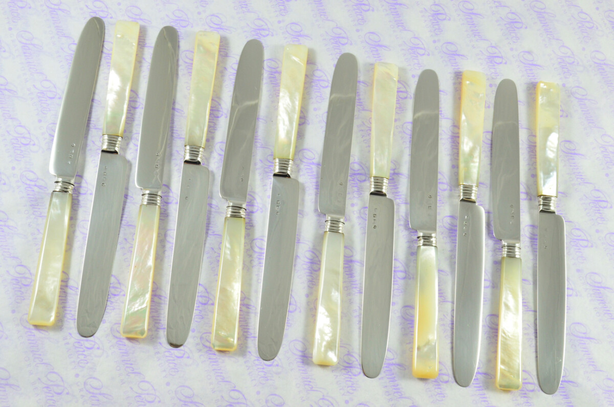 SAMUEL KNIGHT 12 PAIRS MOTHER OF PEARL & STERLING SILVER KNIVES & FORKS SHEFFIELD 1823 - Image 7