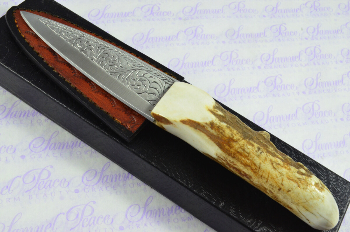 A Genuine Natural Hand Engraved Carbon Steel Stag Horn Antler Handle Sgian Dubh Sheffield England