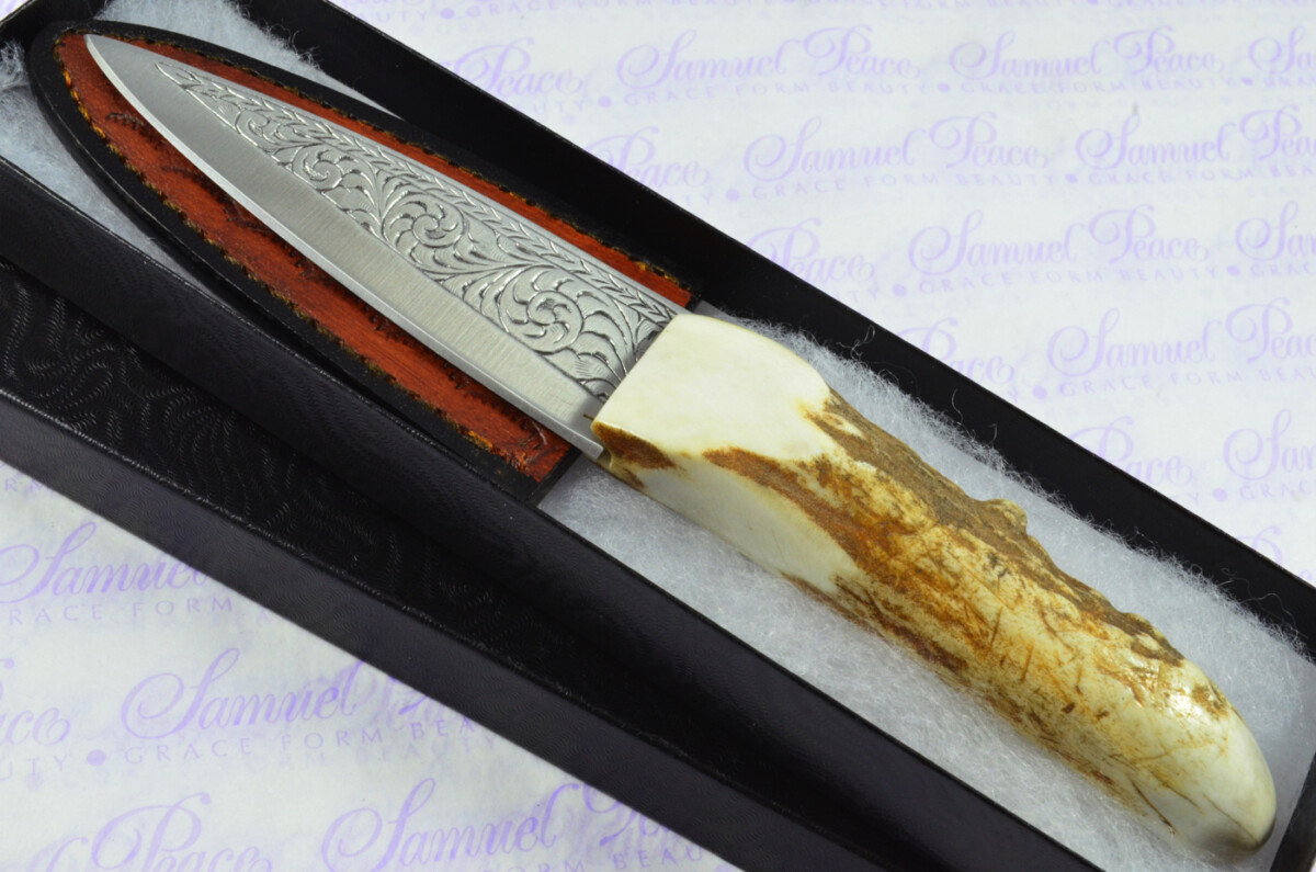 A Genuine Natural Hand Engraved Carbon Steel Stag Horn Antler Handle Sgian Dubh Sheffield England - Image 2