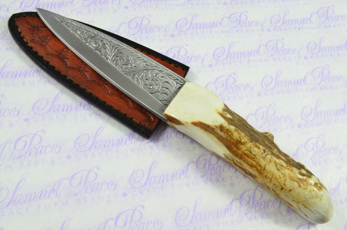 A Genuine Natural Hand Engraved Carbon Steel Stag Horn Antler Handle Sgian Dubh Sheffield England - Image 3