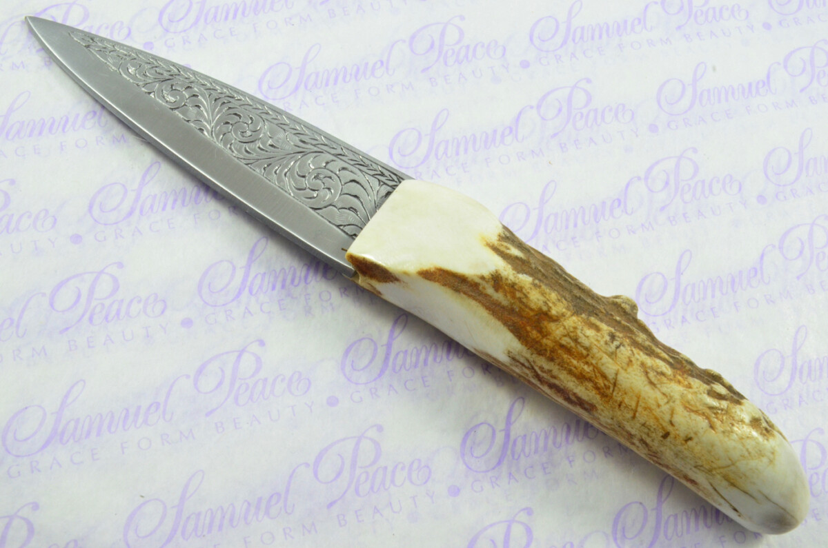 A Genuine Natural Hand Engraved Carbon Steel Stag Horn Antler Handle Sgian Dubh Sheffield England - Image 4