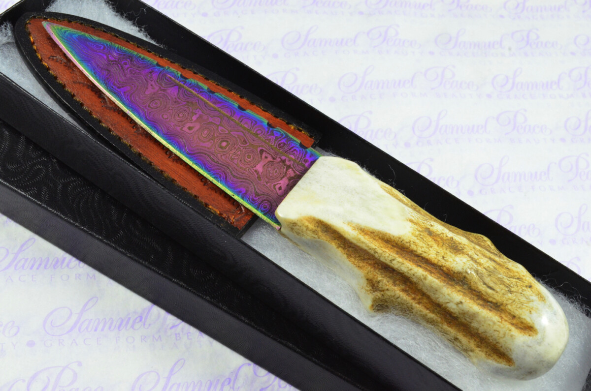 A Natural Genuine Heat Treated Damascus Steel Stag Horn Antler Handle Sgian Dubh Sheffield England - Image 2
