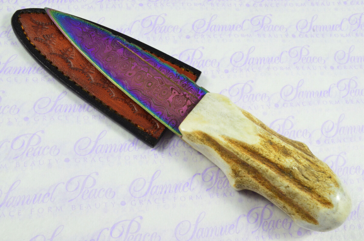 A Natural Genuine Heat Treated Damascus Steel Stag Horn Antler Handle Sgian Dubh Sheffield England - Image 3