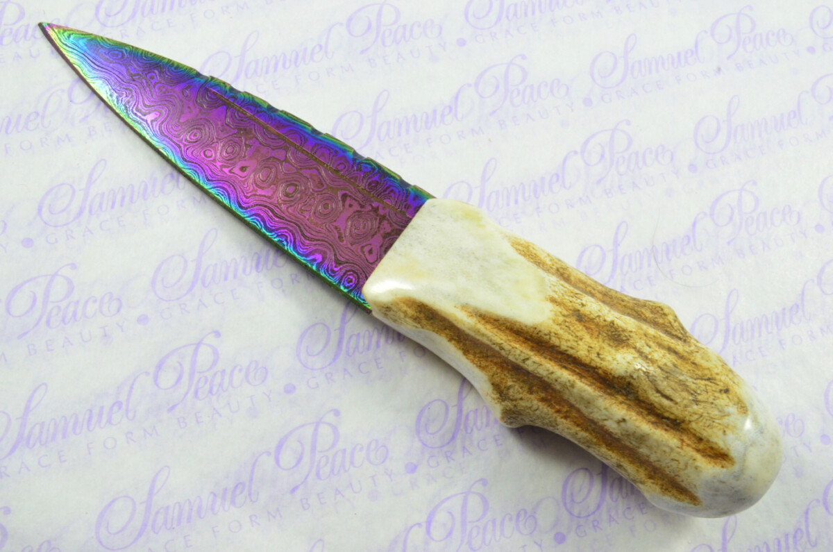 A Natural Genuine Heat Treated Damascus Steel Stag Horn Antler Handle Sgian Dubh Sheffield England - Image 4