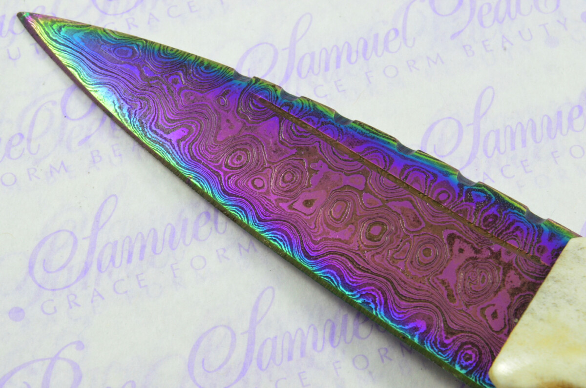 A Natural Genuine Heat Treated Damascus Steel Stag Horn Antler Handle Sgian Dubh Sheffield England - Image 6