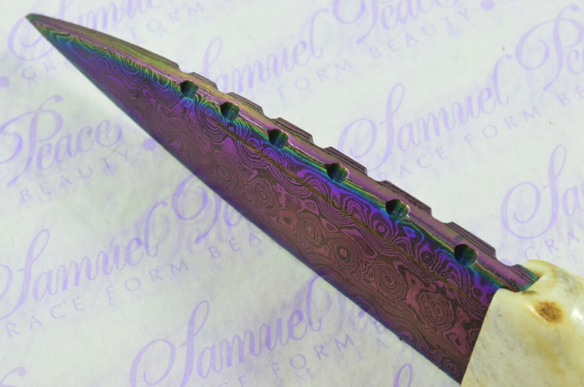 A Natural Genuine Heat Treated Damascus Steel Stag Horn Antler Handle Sgian Dubh Sheffield England - Image 7