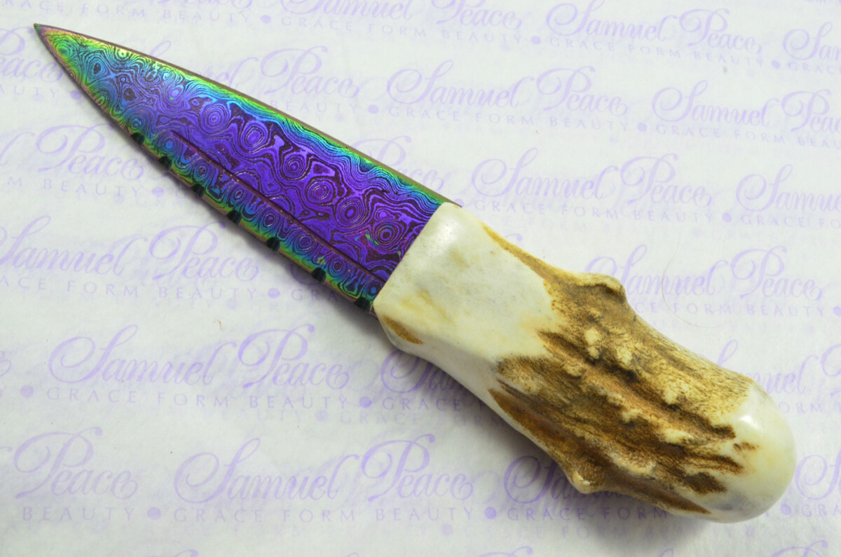 A Natural Genuine Heat Treated Damascus Steel Stag Horn Antler Handle Sgian Dubh Sheffield England - Image 8