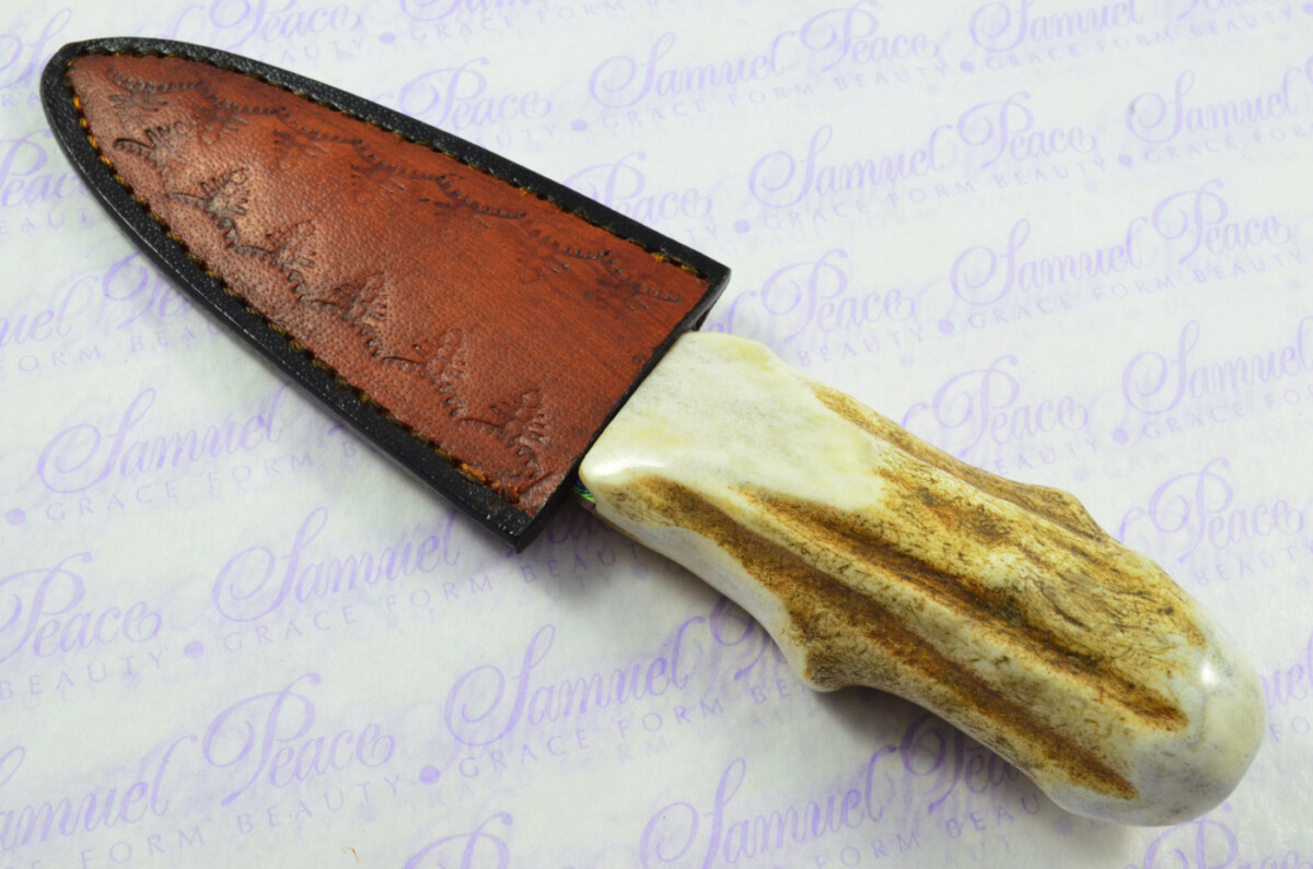 A Natural Genuine Heat Treated Damascus Steel Stag Horn Antler Handle Sgian Dubh Sheffield England - Image 9