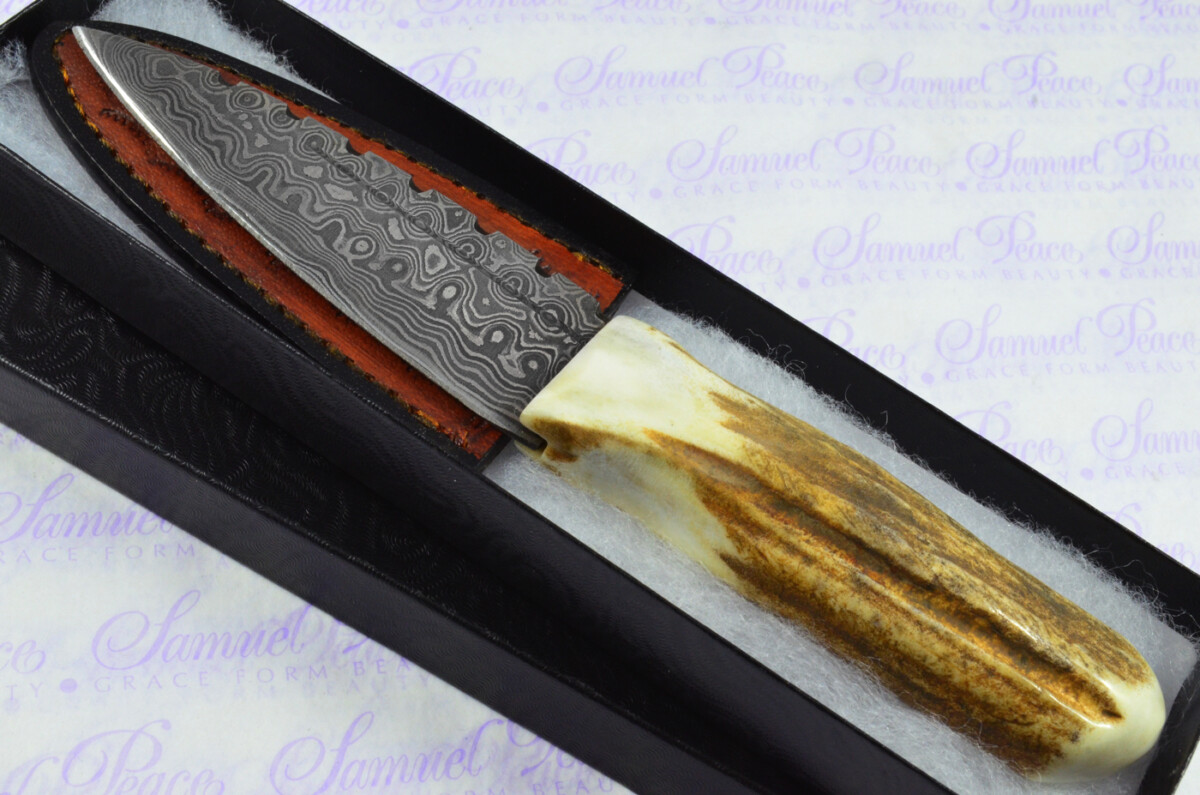 A Natural Genuine Damascus Steel Stag Horn Antler Handle Sgian Dubh Sheffield England - Image 2