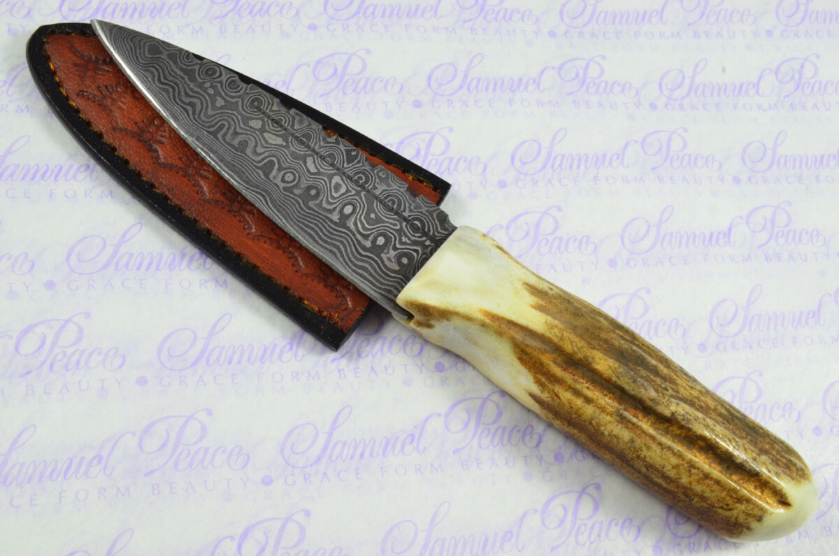 A Natural Genuine Damascus Steel Stag Horn Antler Handle Sgian Dubh Sheffield England - Image 3