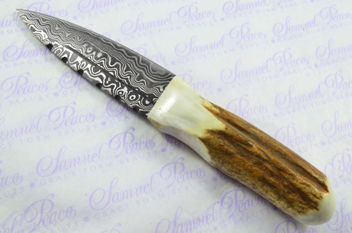 A Natural Genuine Damascus Steel Stag Horn Antler Handle Sgian Dubh Sheffield England - Image 7
