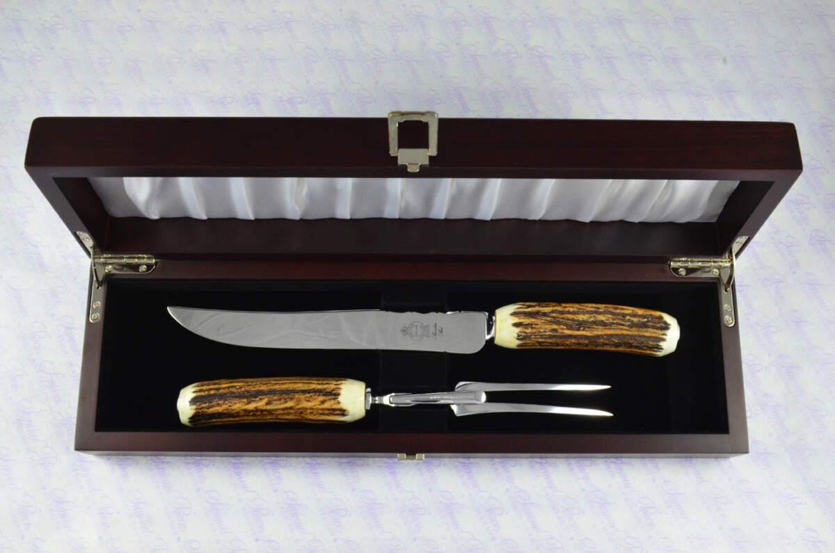 A Genuine Stag/Antler Handle 2 Piece Carving Set Cased Made In Sheffield England