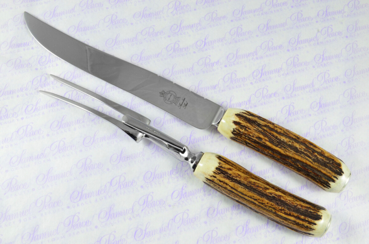 A Genuine Stag/Antler Handle 2 Piece Carving Set Cased Made In Sheffield England - Image 2