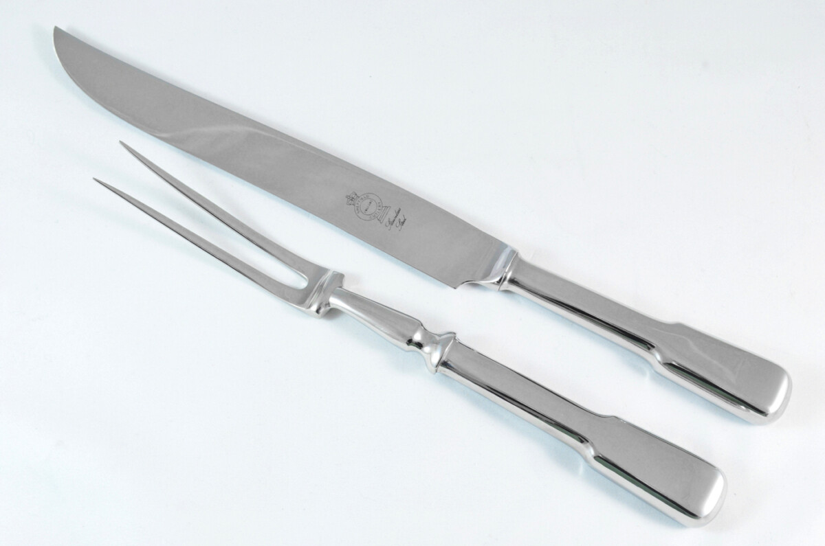 Old English Fiddle Stainless Steel 2 Piece Carving Set Cased Made In Sheffield England - Image 2