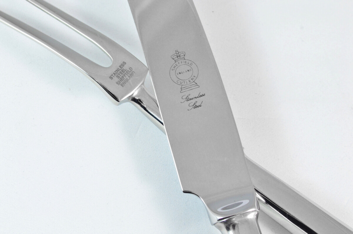 Old English Fiddle Stainless Steel 2 Piece Carving Set Cased Made In Sheffield England - Image 5