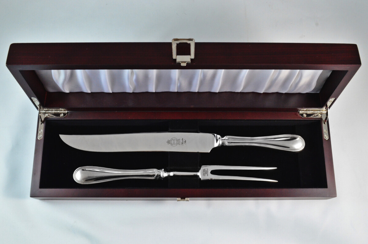 Old English Thread Stainless Steel 2 Piece Carving Set Cased Made In Sheffield England