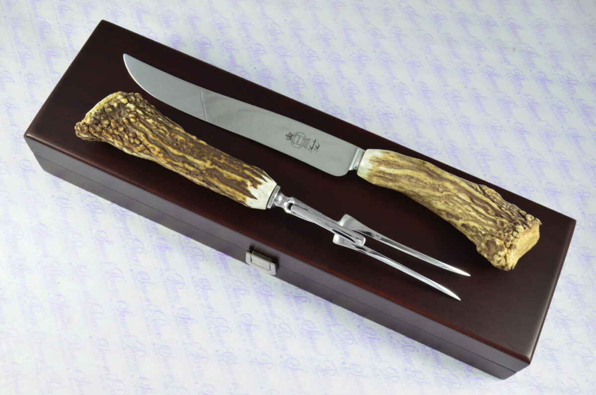 A Genuine Stag/Antler Handle Père David 2 Piece Carving Set Cased Made In Sheffield England - Image 10
