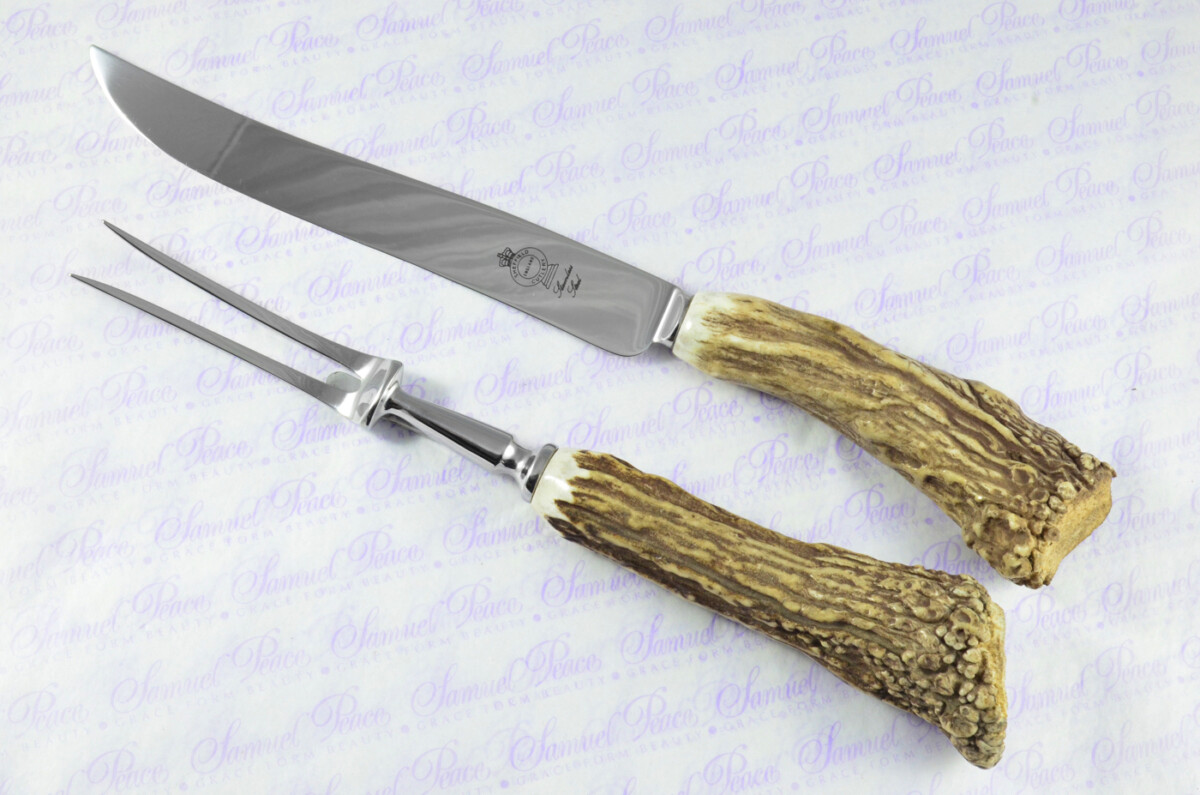 A Genuine Stag/Antler Handle Père David 2 Piece Carving Set Cased Made In Sheffield England - Image 2