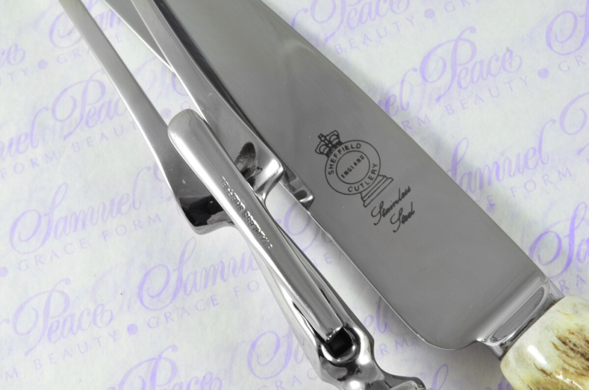 A Genuine Stag/Antler Handle Père David 2 Piece Carving Set Cased Made In Sheffield England - Image 9