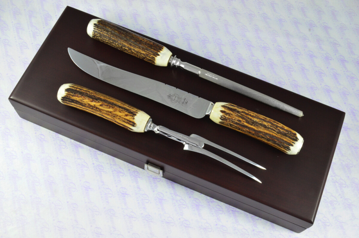 A Genuine Stag/Antler Handle 3 Piece Carving Set Cased Made In Sheffield England - Image 13