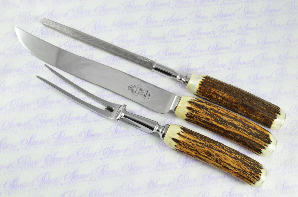 A Genuine Stag/Antler Handle 3 Piece Carving Set Cased Made In Sheffield England - Image 3