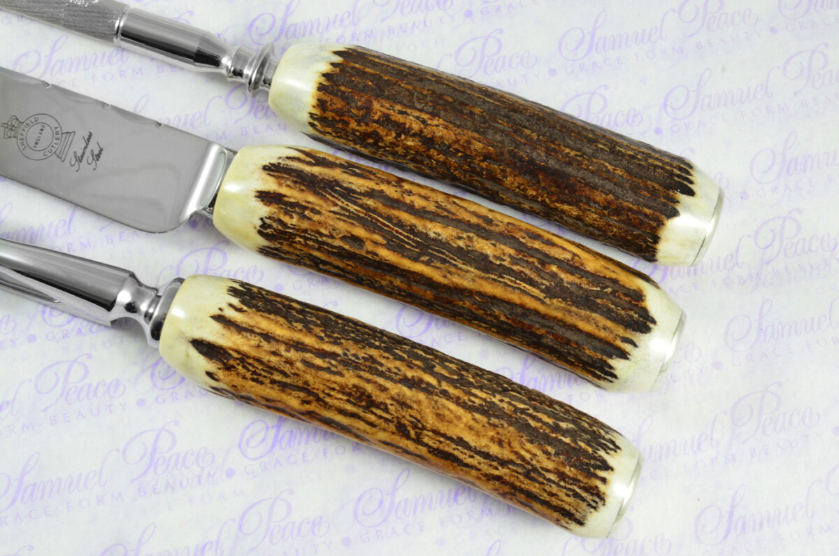 A Genuine Stag/Antler Handle 3 Piece Carving Set Cased Made In Sheffield England - Image 4