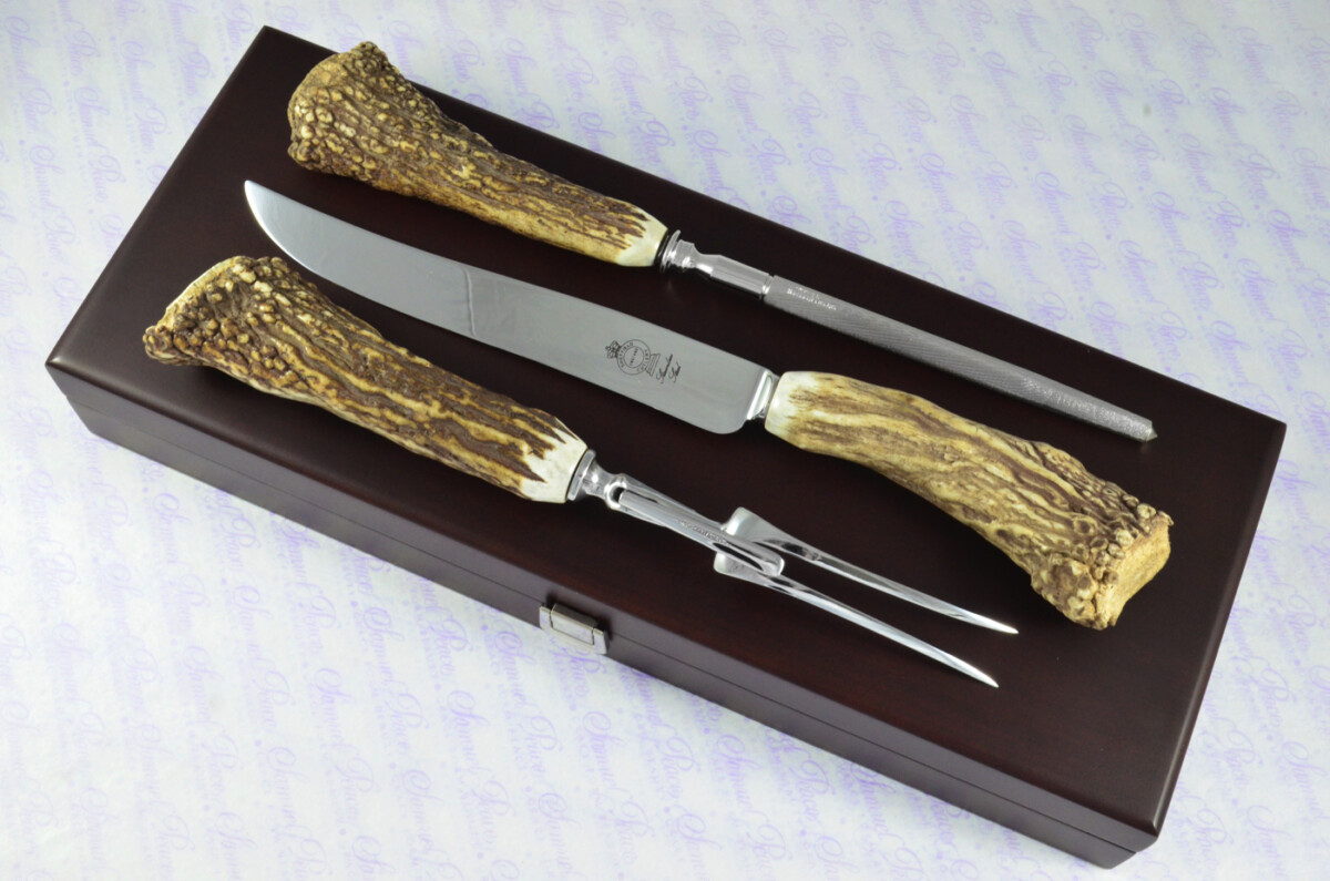 A Genuine Stag/Antler Handle Père David 3 Piece Carving Set Cased Made In Sheffield England - Image 12