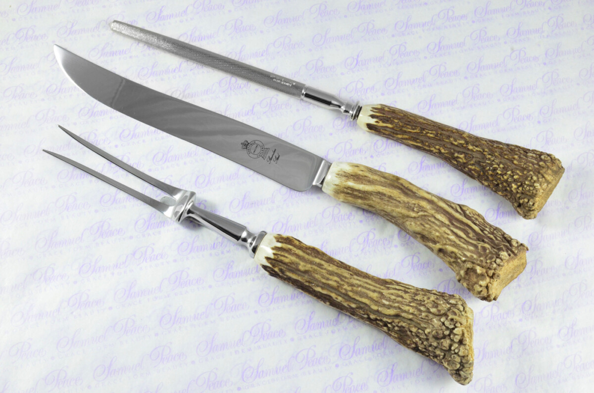 A Genuine Stag/Antler Handle Père David 3 Piece Carving Set Cased Made In Sheffield England - Image 2