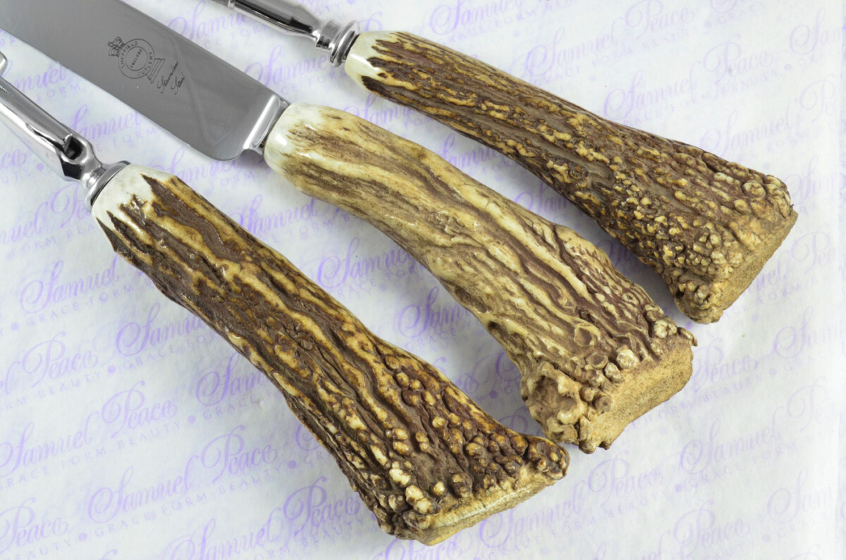 A Genuine Stag/Antler Handle Père David 3 Piece Carving Set Cased Made In Sheffield England - Image 3