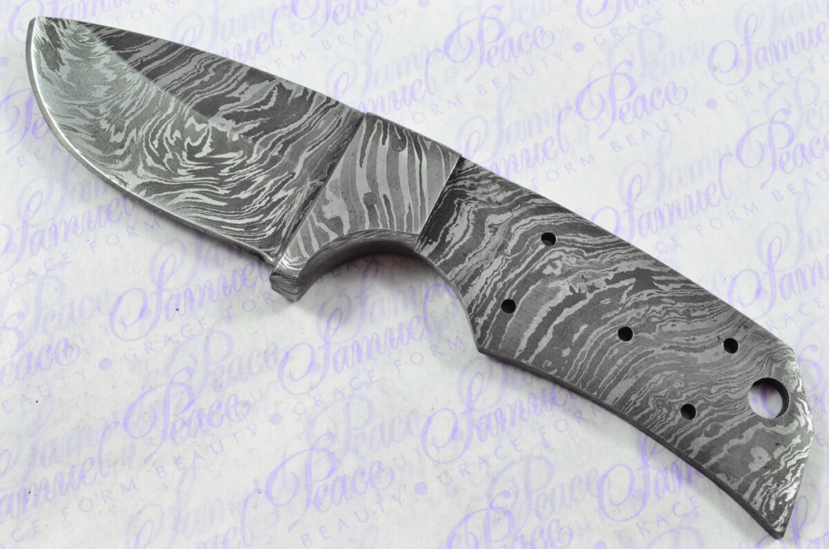 Knife Making Kit! Excellent Damascus Steel Small Skinning Knife Dyed Camel Bone Scales Damascus Bolster inc Leather Sheath - Image 3