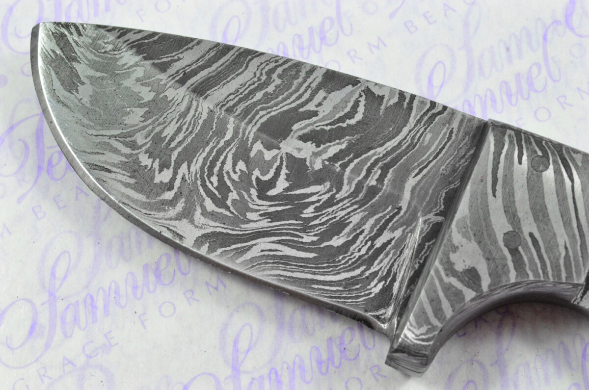 Knife Making Kit! Excellent Damascus Steel Small Skinning Knife Dyed Camel Bone Scales Damascus Bolster inc Leather Sheath - Image 4