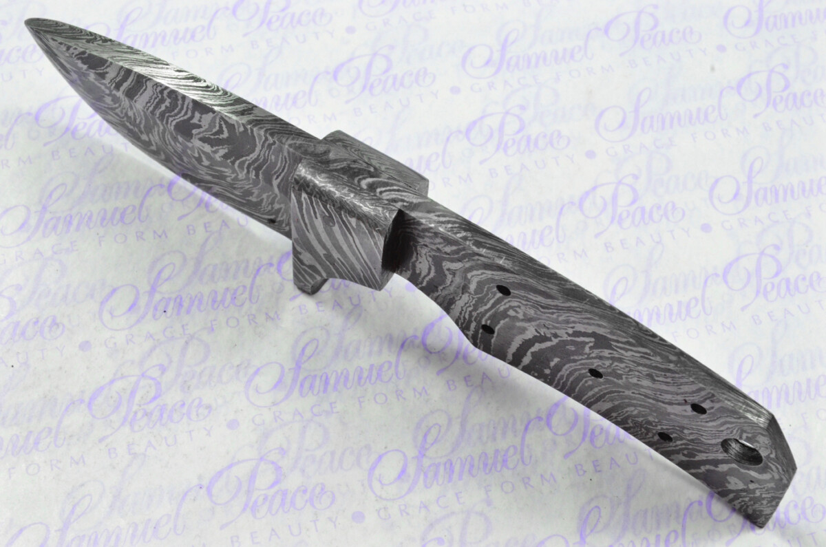 Knife Making Kit! Excellent Damascus Steel Small Skinning Knife Dyed Camel Bone Scales Damascus Bolster inc Leather Sheath - Image 5
