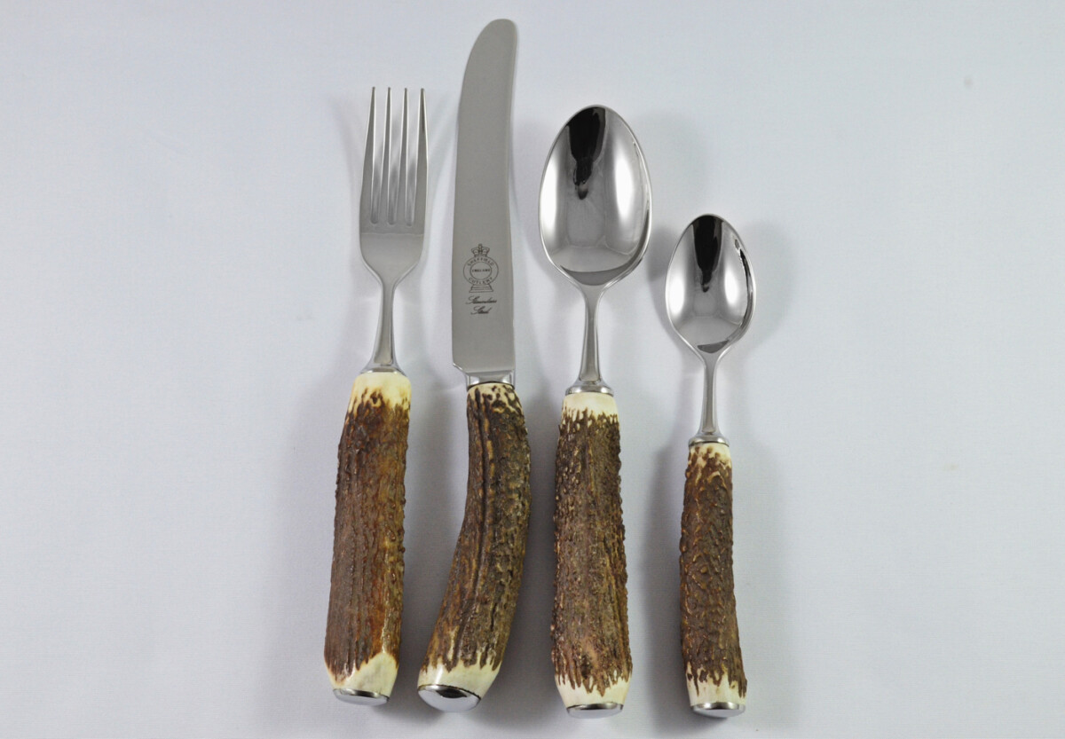 A Genuine Stag Antler Horn Handled 4 Piece Place Setting Made in Sheffield England