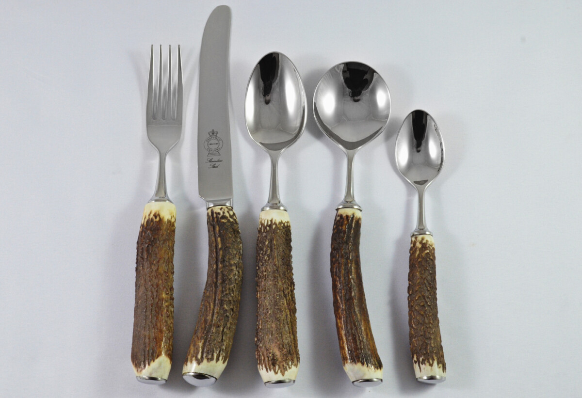 A Genuine Stag Antler Horn Handled 5 Piece Place Setting Made in Sheffield England