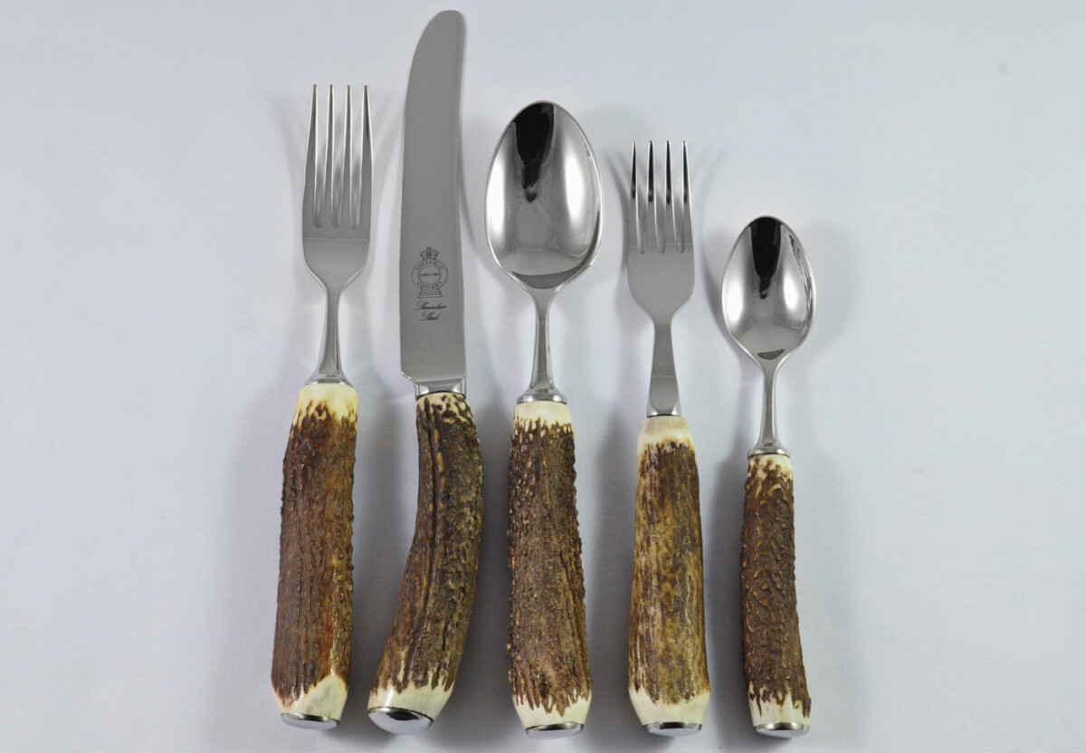 A Genuine Stag Antler Horn Handled 5 Piece American Place Setting Made in Sheffield England