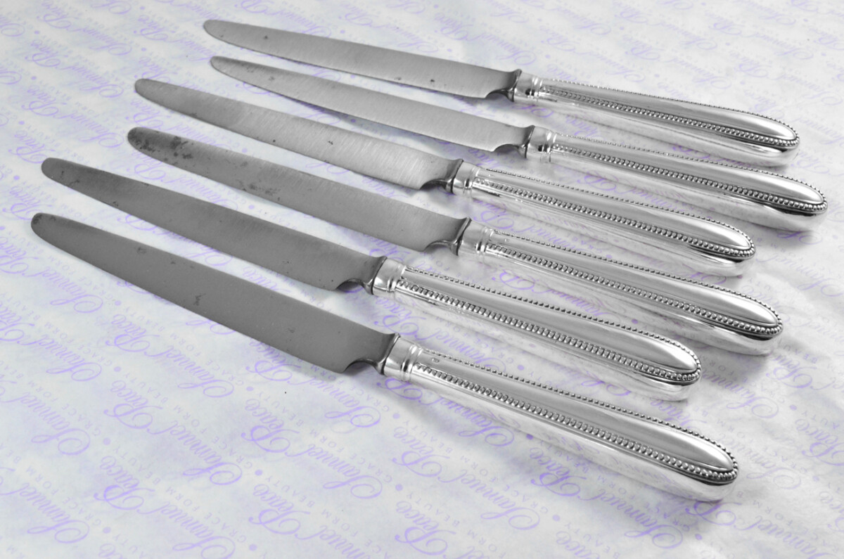 Rare William Abdy I London Assayed 6 Table Knives 6 Table Forks Sterling Silver Georgian Bead Pattern 1769 - Image 3