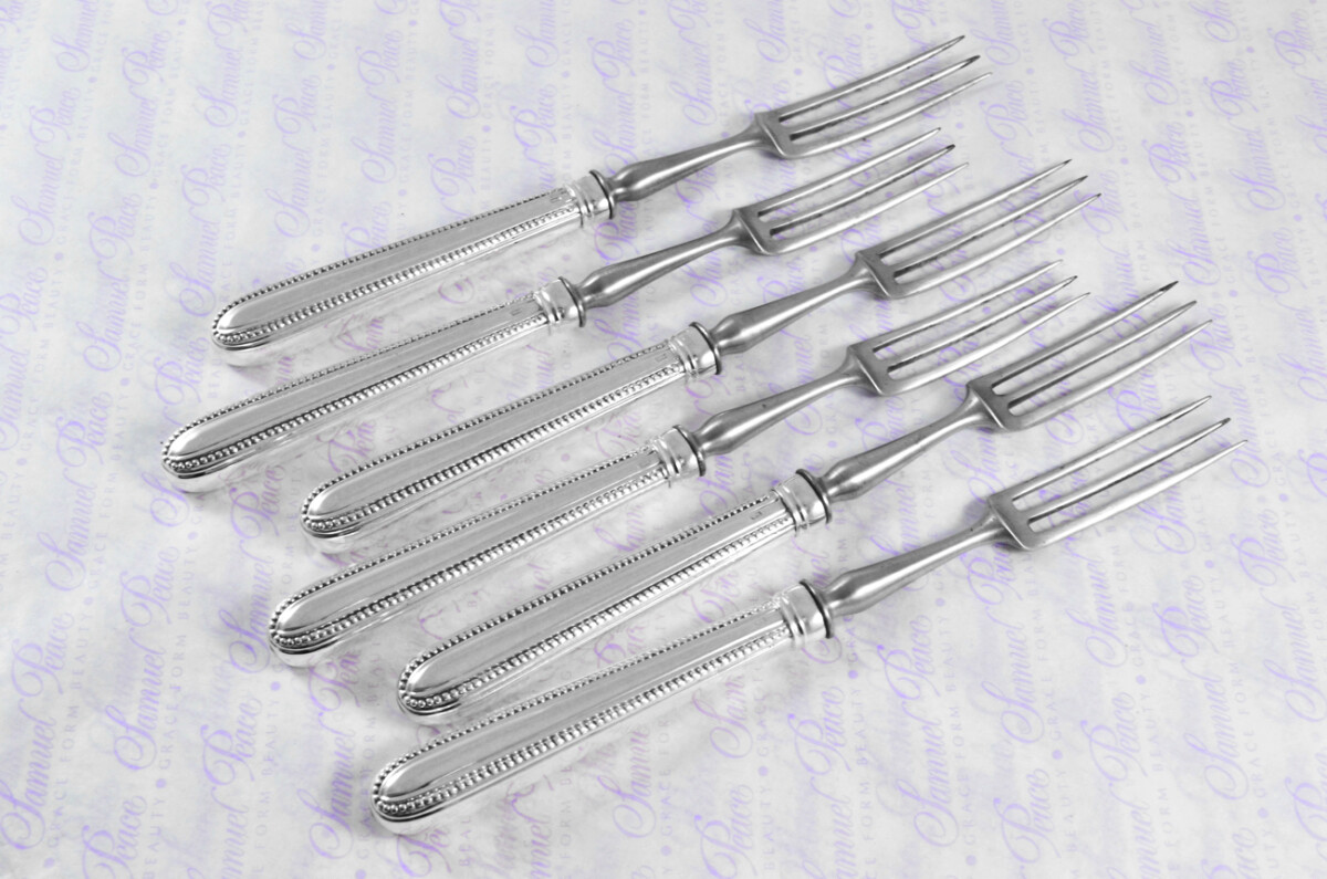 Rare William Abdy I London Assayed 6 Table Knives 6 Table Forks Sterling Silver Georgian Bead Pattern 1769 - Image 4