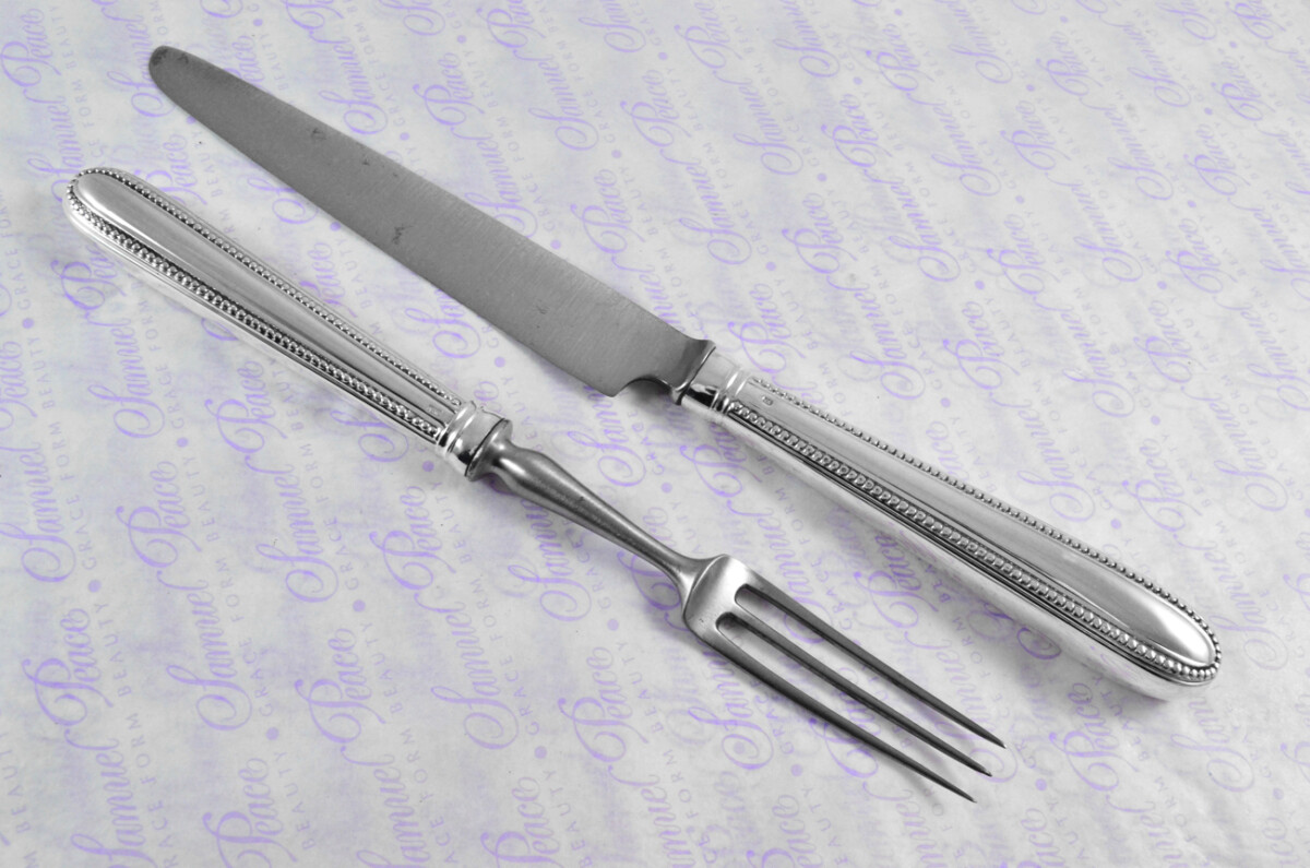 Rare William Abdy I London Assayed 6 Table Knives 6 Table Forks Sterling Silver Georgian Bead Pattern 1769 - Image 7