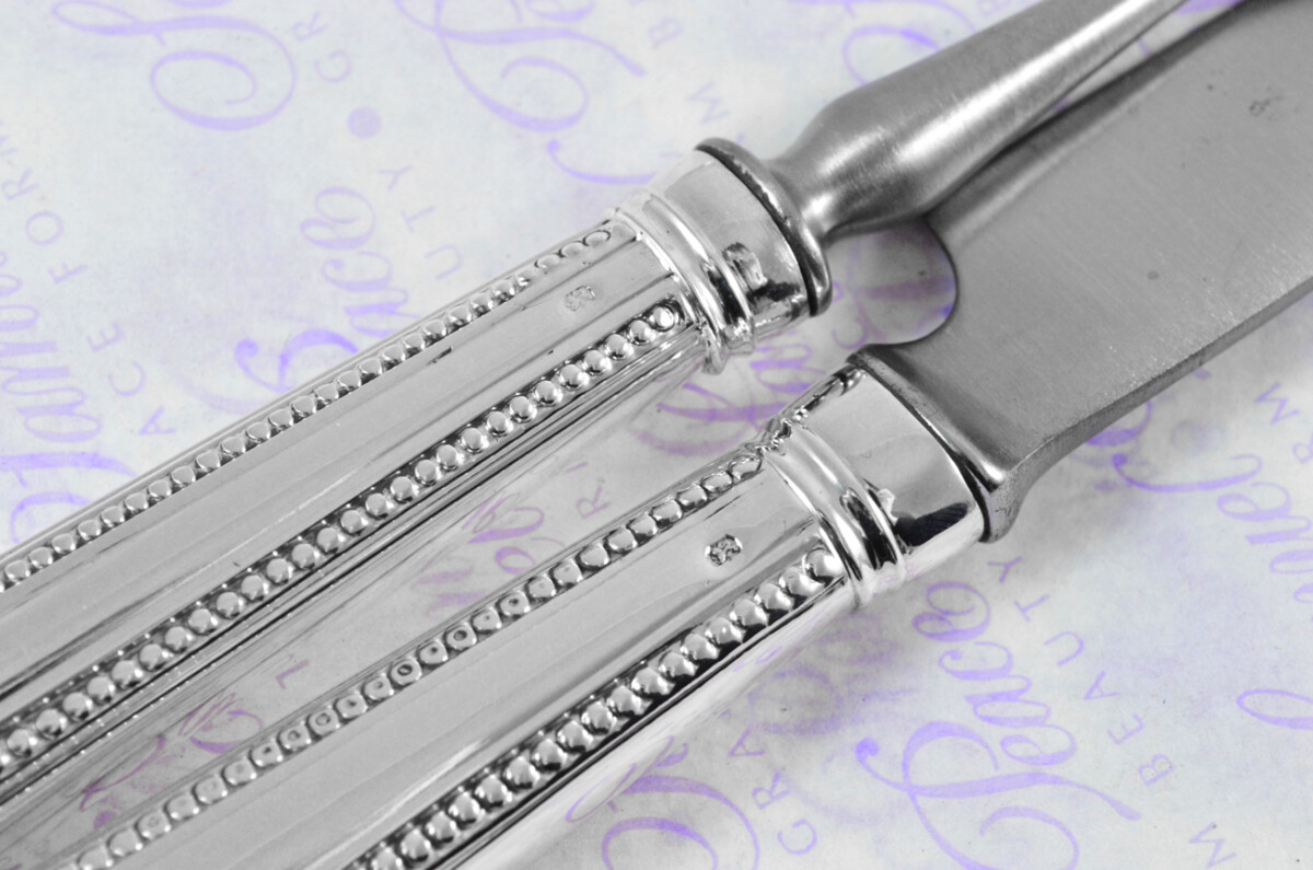 Rare William Abdy I London Assayed 6 Table Knives 6 Table Forks Sterling Silver Georgian Bead Pattern 1769 - Image 6
