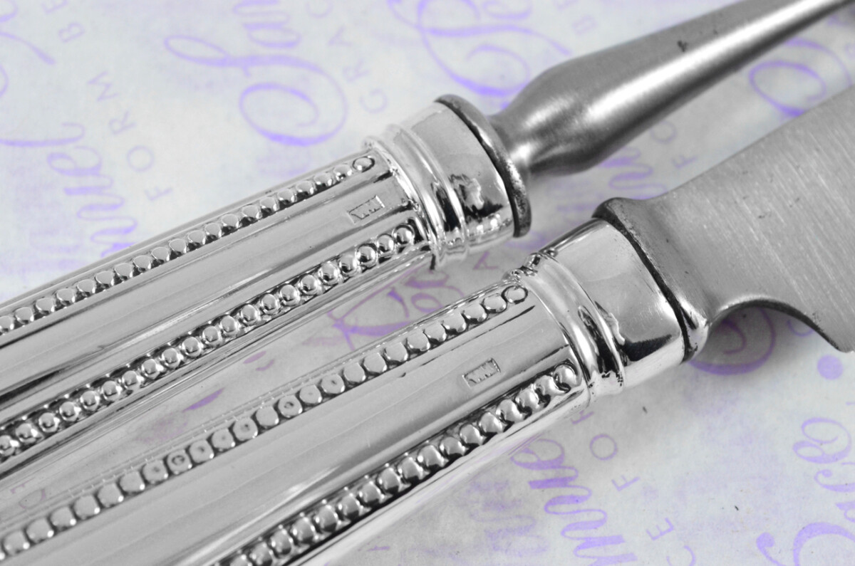 Rare William Abdy I London Assayed 6 Table Knives 6 Table Forks Sterling Silver Georgian Bead Pattern 1769 - Image 5