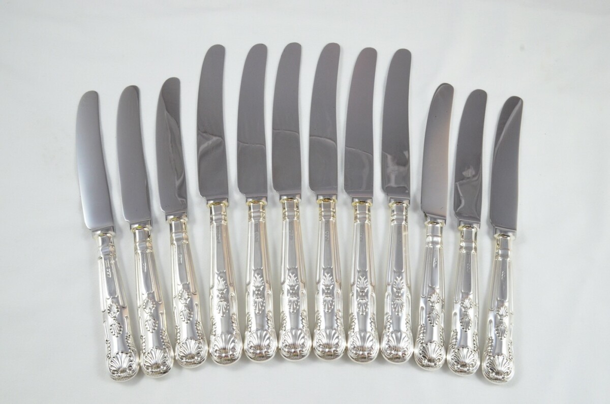 1972 Sterling Silver Kings Sheffield 6 Dinner & 6 Dessert Knives J.B Chatterley
