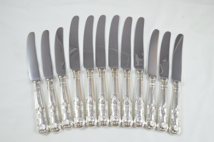 1972 Sterling Silver Kings Sheffield 6 Dinner & 6 Dessert Knives J.B Chatterley