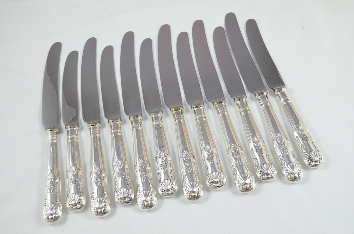1972 Sterling Silver Kings Sheffield 6 Dinner & 6 Dessert Knives J.B Chatterley - Image 2