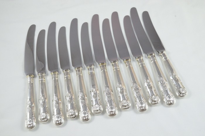1972 Sterling Silver Kings Sheffield 6 Dinner & 6 Dessert Knives J.B Chatterley - Image 2