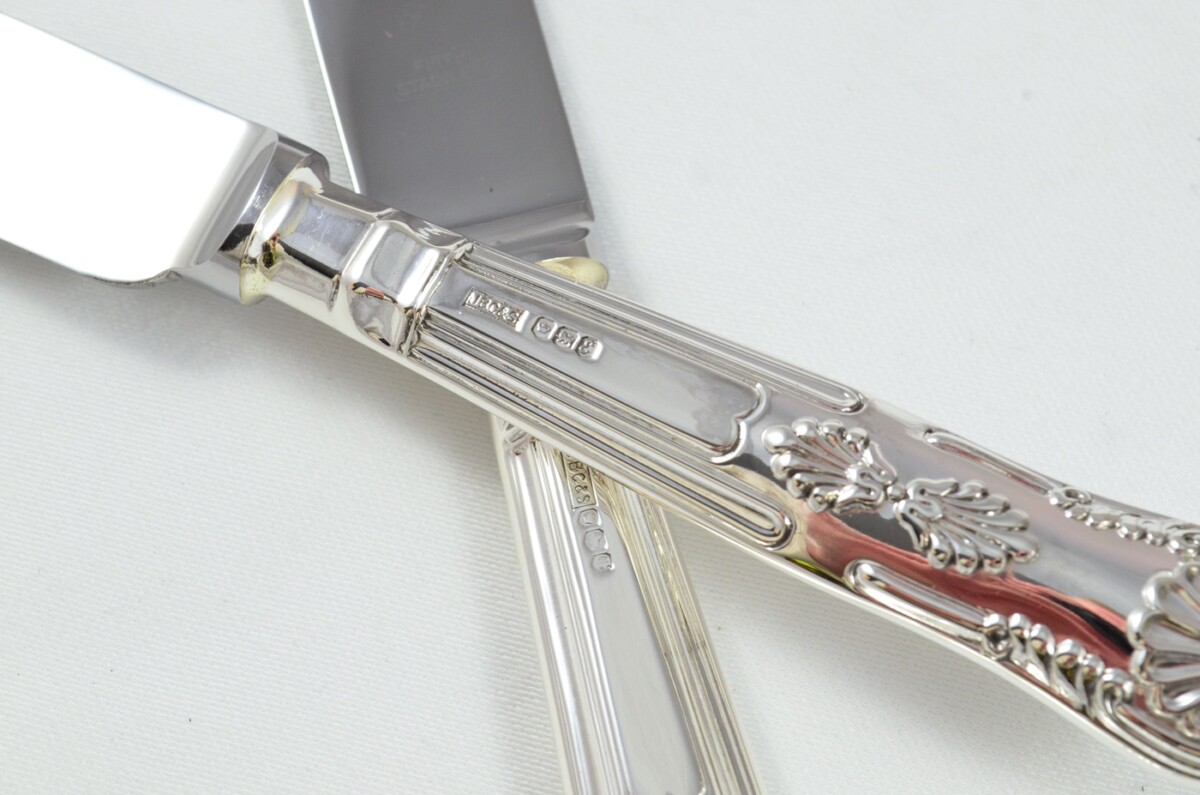 1972 Sterling Silver Kings Sheffield 6 Dinner & 6 Dessert Knives J.B Chatterley - Image 3