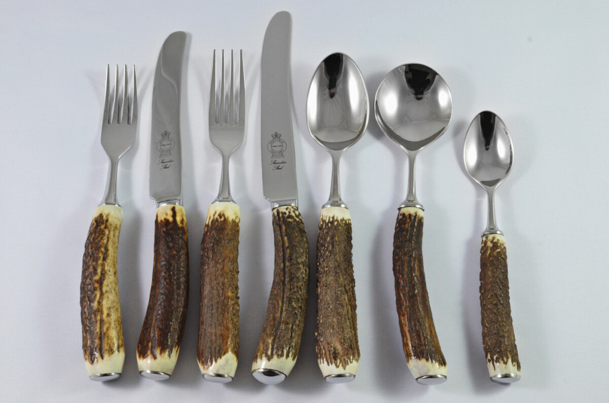 A Genuine Stag Antler Horn Handled 7 Piece Place Setting Made in Sheffield England