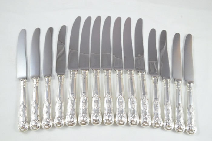 1973 Sterling Silver Kings Sheffield 8 Dinner & 8 Dessert Knives Fenton Bros