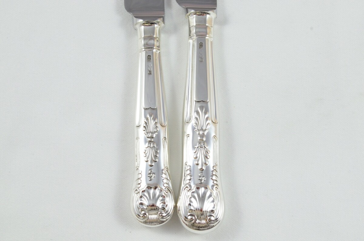 1973 Sterling Silver Kings Sheffield 8 Dinner & 8 Dessert Knives Fenton Bros - Image 5