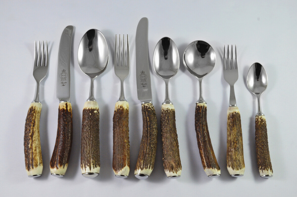 A Genuine Stag Antler Horn Handled 9 Piece Place Setting Made in Sheffield England