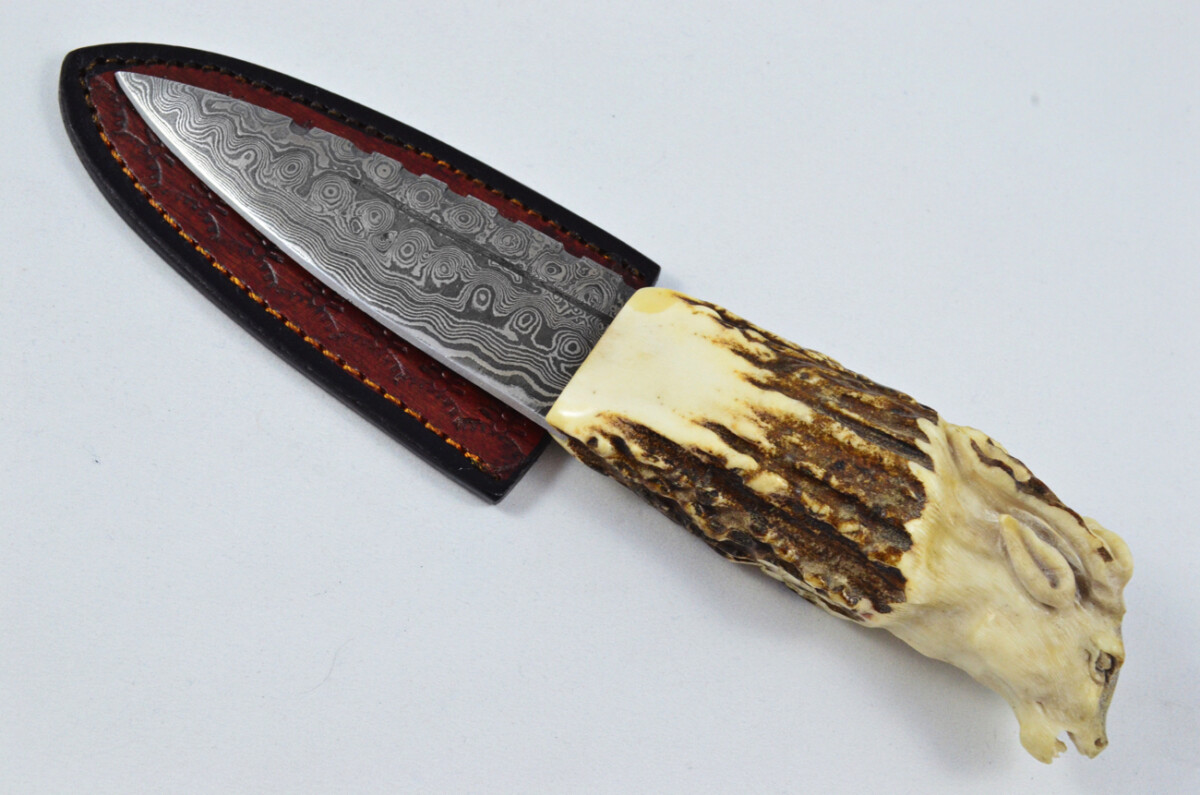 Amazing Bespoke Hand Carved Antelope Stag Horn Antler Handle Sgian Dubh Damascus Blade Sheffield England - Image 3